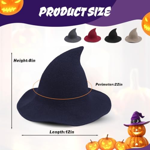 Women Witch Hat for Halloween Wool Hats Wide Brim Spire Knitted Cap for Party Masquerade Cosplay Costume Daily