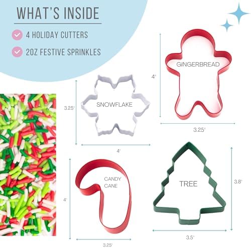 Sweets Indeed Cookie Cutters with Sprinkle Mix & Candy Eyeballs – 2 oz Sprinkles, Food-Safe Cookie Cutters, Baking & Decorating Kit (Christmas)
