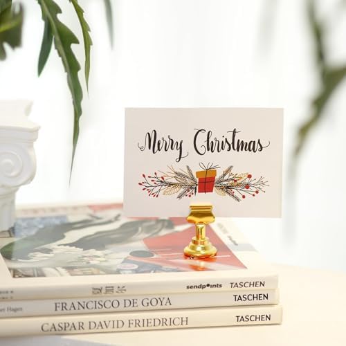 ERYTLLY 24 PK Place Card Holders 1.7 inches Table Card Holder Steel Card Holders for Weddings,Birthdays,Photos, Memo Notes, Restaurants (Gold 24PK)