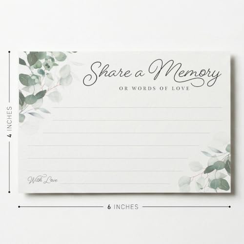 CARDAMONOLY 4x6 Share a Memory Cards for Celebration of Life - Pack of 50 - Eucalyptus Design, Graduation Party Favors, Wedding Card Box, 50th Anniversary Decorations, Funeral Guest Book