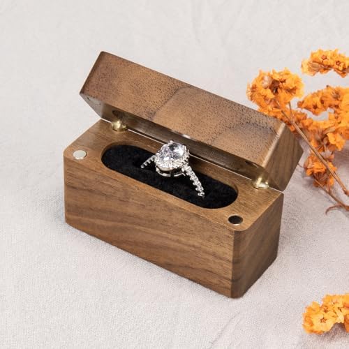 Wooden Engagement Ring Box for Proposal Slim Pocket Size Ring Case