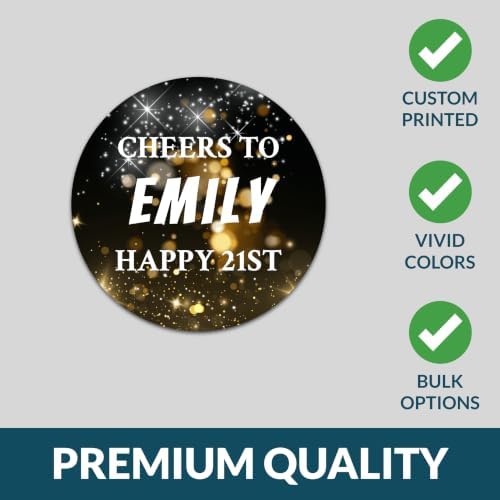 Custom Adult Birthday Stickers with Name & Age – Personalized Round Paper Labels for Milestone Birthday Party Favors, Goodie Bags, Treat Bags & Decorations (50-1000 Stickers) (Glamour Party)