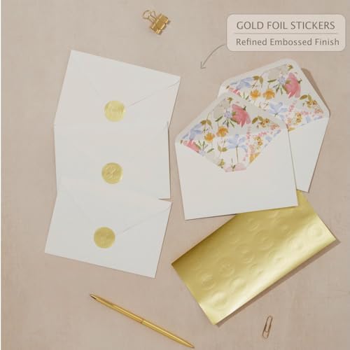 100 Floral Thank You Cards With Envelopes & Stickers - Pretty Wildflower & Gold Foil Assorted Greeting Notes pack for Wedding, Baby & Bridal Shower - Cute 4x6 Large Blank Flower Bulk Box Set