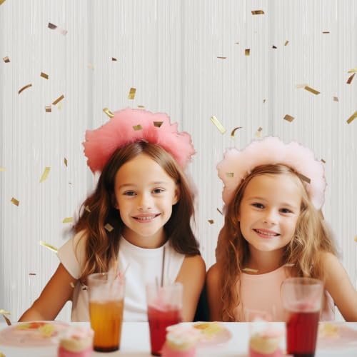 DECOCKRAT 3 Pack Foil Fringe Backdrop - White Shiny Tinsel Curtains for Party Decoration/Photo Booth Props - 3.3x8.2 FT Metallic Foil Backdrop for Birthday, Wedding, Graduation, Christmas.