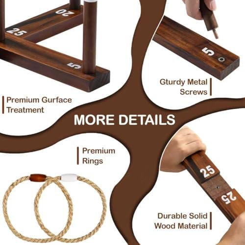 Ring Toss Game for Kids & Adults, Outdoor Yard Games for Adults and Family, Premium Ring Game with 6/10 Rope Rings & Carrying Bag, Perfect for Lawn, Backyard, Beach, Camping