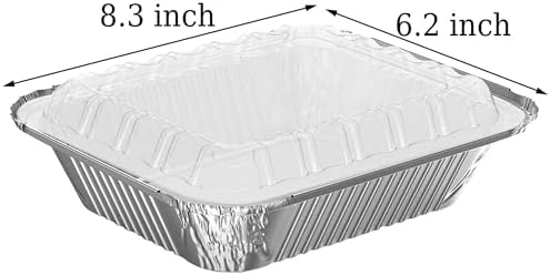 WANBAO 8.3"x6.2" 2.25LB Disposable Tin Foil Pans with Plastic Lids, 50 PACK