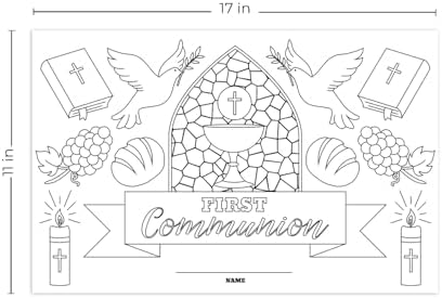 First Holy Communion Coloring Activity Placemats / 12 Religious Drawing Activity Sheets / 17" x 11" Kids Double Sided Christian Disposable Coloring Paper / 1st Communion Party Kids Table Supplies