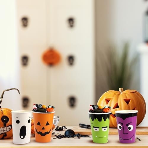 100 Count Halloween Character Disposable Paper Cups 12 oz 4 Designs
