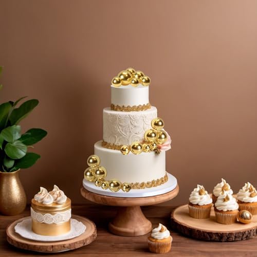 ASTARON 20 Pcs Gold Balls Cake Topper Decorations for Birthday Cake Decor