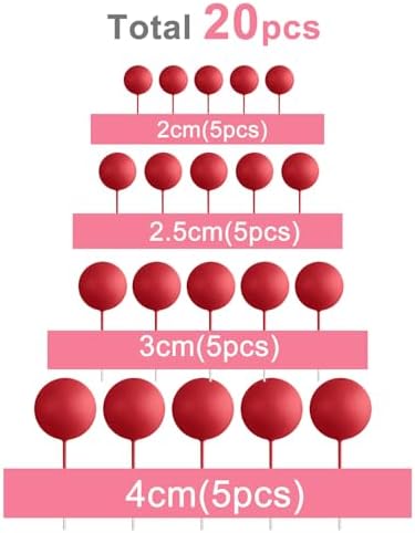 ASTARON 20 Pcs Foam Red Balls Cake Topper Decorations for Birthday Cake