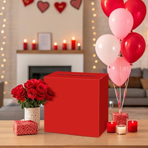 Red Gift Card Box Wedding Card Box for Wedding Reception Birthday Graduation Baby Shower Christmas New Year Party Decorations Money Boxes Holder 9"x5"x9"
