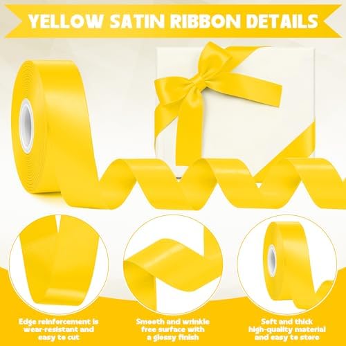 30Yards 1In Yellow Satin Ribbon for Flower Bouquet Wedding Birthday Party