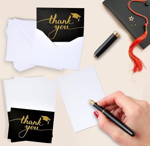 Gift Boutique 50 Graduation Thank You Cards with Envelopes Black Gold Thank You Notes Bulk Graduation Party Supplies Senior Congrats Cards Set