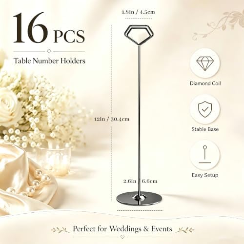 16 Pack 12 Inch Table Number Holders, Black Diamond Place Card Holders