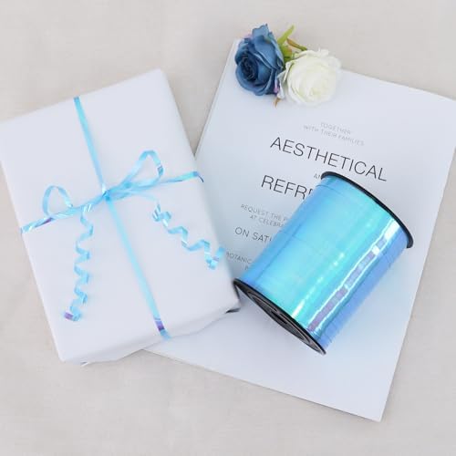 TONIFUL 500 Yards Iridescent Light Blue Curling Ribbon Balloon String