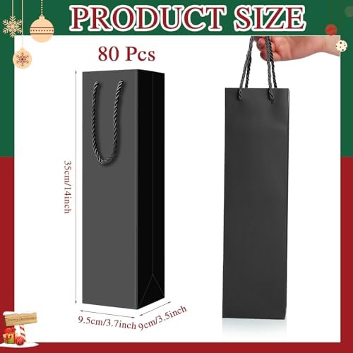 Fulmoon 80 Pack Wine Gift Bag Bulk, 4"x3.5"x14" Wine Bag, Black