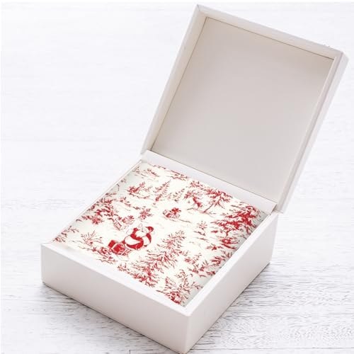 JarThenaAMCS 60 Sheets Toile Vintage Christmas Tissue Paper Red Xmas Tree Santa Claus Wrapping Paper for Winter Home Party DIY Crafts Supplies, 14 x 20 Inch