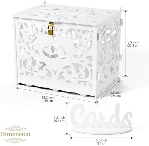 Jolik DIY Wedding Card Box with Lock, Large Money Box Holder with Card Sign for Wedding Reception, Gift Card & Envelope Storage, Anniversary & Birthday Party Decoration