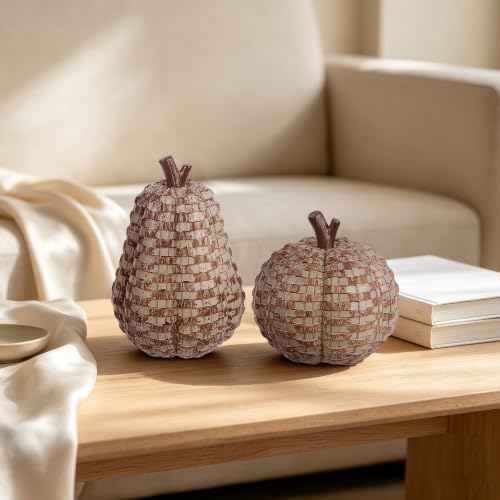 winemana 2 Pack Fall Pumpkin Decor, Woven Resin Pumpkins for Indoor Home