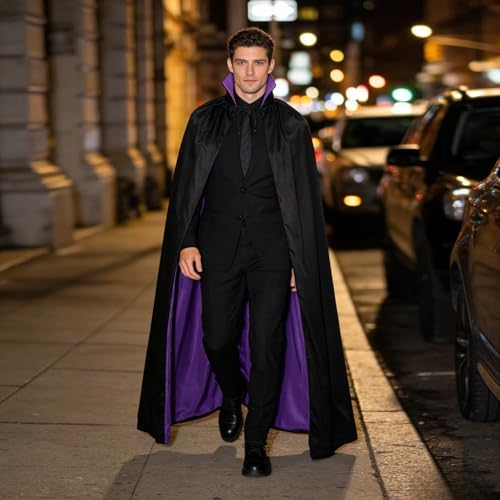 Adult Stand Collar with Hood Reversible Cloak Masquerade Cape for Halloween