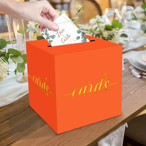 Orange and Gold Foil Card Box for Party, 8.7", 1 Pack