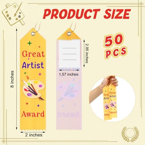 Tingjoo 50 Pcs Great Artist Ribbons 8 x 2 Inches Award Ribbons with Cards and Strings, Prize Achievement Honorable Mention for Team Competition Rewards Participation Gift Prizes