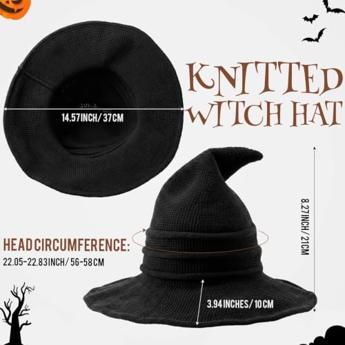 Boyiee Knitted Witch Hat Foldable Wide Brim Cap Pointed Felt Hat for Women Halloween Cosplay Costume Masquerade Accessory