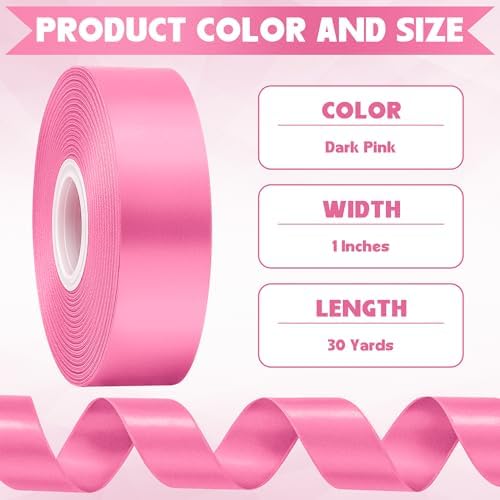 30Yards 1In Hot Pink Satin Ribbon for Flower Bouquet Baby Shower Valentine