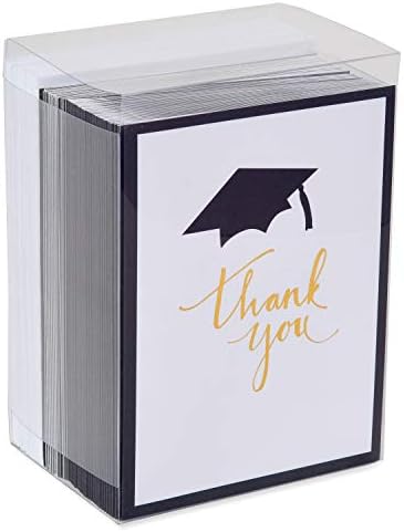 American Greetings Graduation Thank You Note Cards, Mortar Board Gold Script Design, 50 Count (Pack of 12)