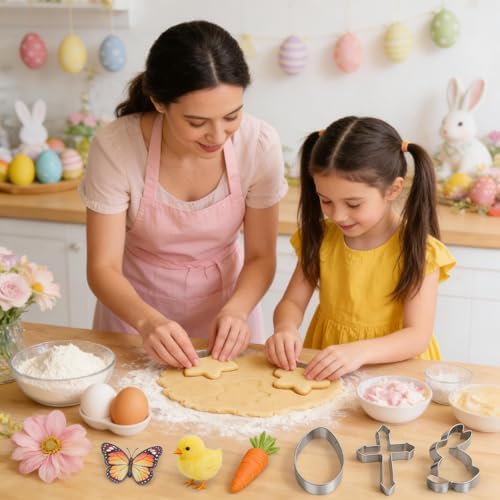Easter Cookie Cutters, 9 Pieces Chick Carrot Egg Bunny Butterfly Rabbite Cross Flowers Shapes Metal Stainless Steel Biscuit Cutters Holiday Themed Baking Kit