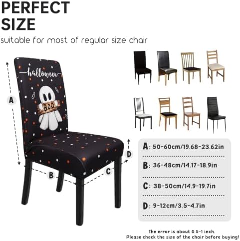Halloween Chair Covers Set of 4 Cute Blcak Cat Ghost Parson Chair Slipcover
