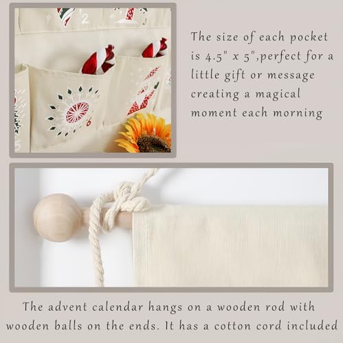 MONOBLANKS Fabric Hanging Advent Calendar with Pockets, Christmas Pattern A