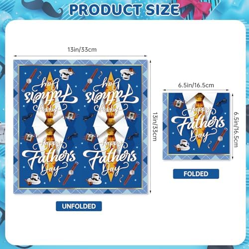 40 Pcs Happy Fathers Day Napkins - 6.5 Inch Blue Father Days Paper Napkins, 3-Ply Disposable Dad Day Cocktail Napkin Hand Towel Set for Happy Father's Day Party Supplies Table Decorations Favors
