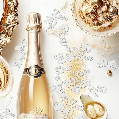 200 Pcs Happy 30th Anniversary Confetti, 30th Pearl Wedding Table Decorations 30 Heart Love Glitter Paper Scatters Cheers to 30 Years Decor for 30th Wedding Anniversary Party Supplies