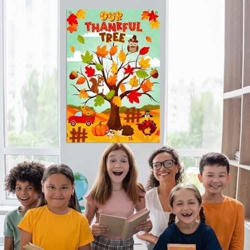 Cinrobiye Fall Tree Bulletin Board Felt Craft Kit, 41 Pcs Thanksgiving Maple Leaves Activity Set with Large Tree Poster, Gratitude Writing Wall Decor for Autumn Classroom, Home, Party Supplies