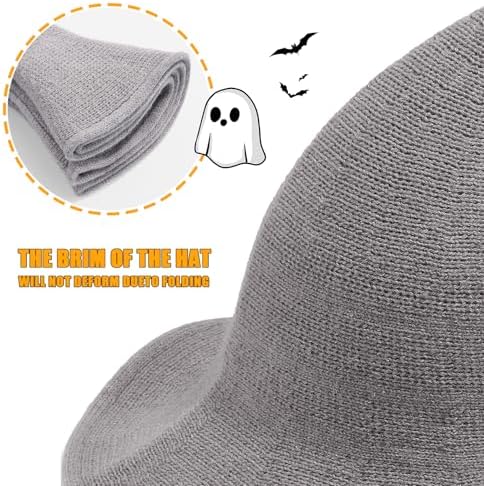 Leuceiy Witch Hat for Women, Wide Brim Foldable Wool Kintted Wizard Hats