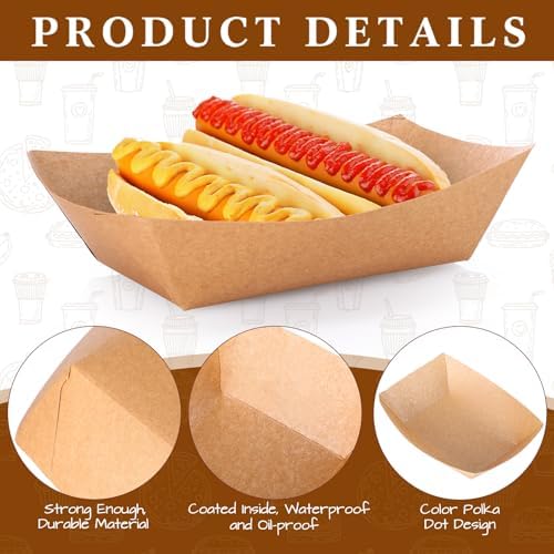 100 Pcs 5 lb Kraft Paper Food Trays Boats Bulk, Natural Wood