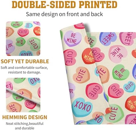Valentine Pink Love Heart Candy Placemats Set of 4 Valentines Seasonal Table Mats Resistant Washable Dinner Mats for Outdoor Home Party Kitchen Dining 12x18 Inch