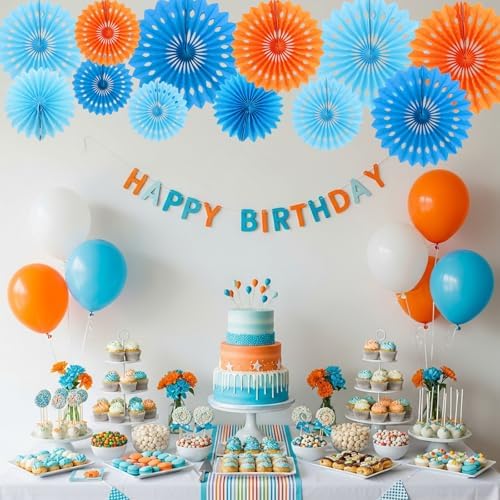 BEISHIDA Honeycomb Round Paper Fan Blue Mix Orange Hanging Party Decoration