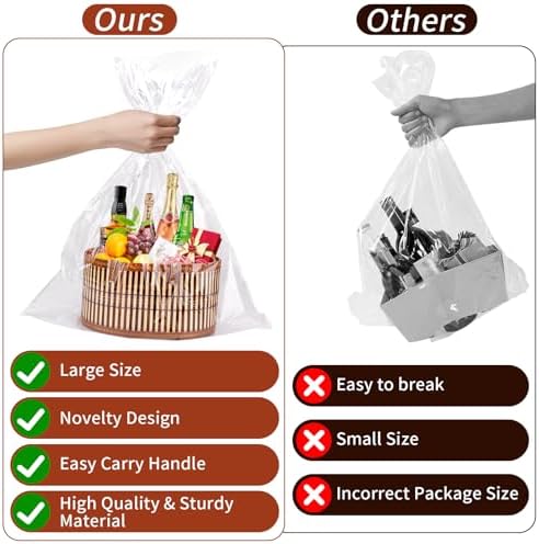 Dreamtop 3 Set Baskets for Gifts Empty, Woven Bamboo Gift Basket Empty Large with Handles, Sturdy Gift Basket Kit Empty to Fill for Christmas Birthday Baby Shower Wedding Gift (Brown)