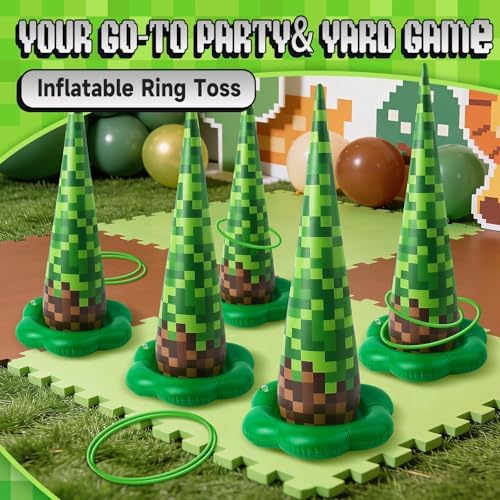 5 Pack Inflatable Pixel Ring Toss Game, Birthday Party Games for Kids