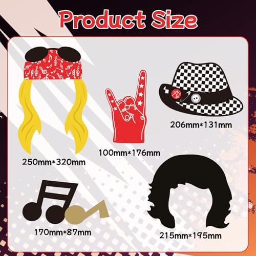 SUNBEAUTY 18 Pcs Rock and Roll Birthday Party Decorations Music Note Guitar Star Photo Booth Props Music Theme Party Supplies
