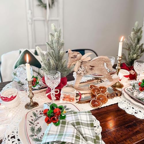wonlex Christmas Bell Napkin Rings Set of 6, Jingle Bells Napkin Ring Buckle Green and Red Xmas Serviette Buckles Holder for Dinner Table Decoration, Wedding(Xmas Bell)