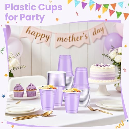 50 Pcs Light purple Plastic Cups, 12 oz Disposable Cups for Party