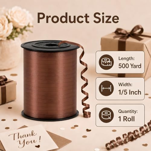 BEISHIDA 500 Yards Matte Coffee Curling Crimped Ribbon Balloon String Ribbons for Gift Wrapping Ribbon for Birthday Baby Shower Decoration