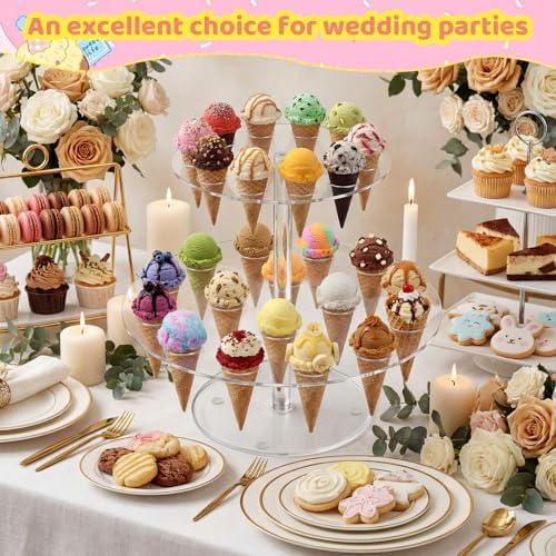 FoldTier 2 Pack Acrylic Ice Cream Cone Holder Stand, 2 Tier with 24 Holes