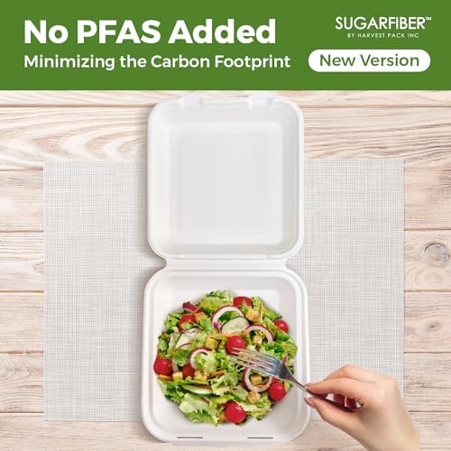 8X8 inch Compostable White Square Clamshell Take Out Food Containers togo