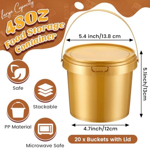 Funnymoom 20 Pack 48 oz Gold Buckets with Lids and Handles