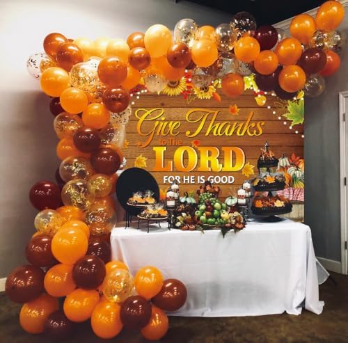 Give Thanks to The Lord Banner Backdrop 10x8FT Christian Thanksgiving Decorations Background Autumn Maple Leaves Pumpkins Religious Thanksgiving Harvest Party Supplies Wall Decor