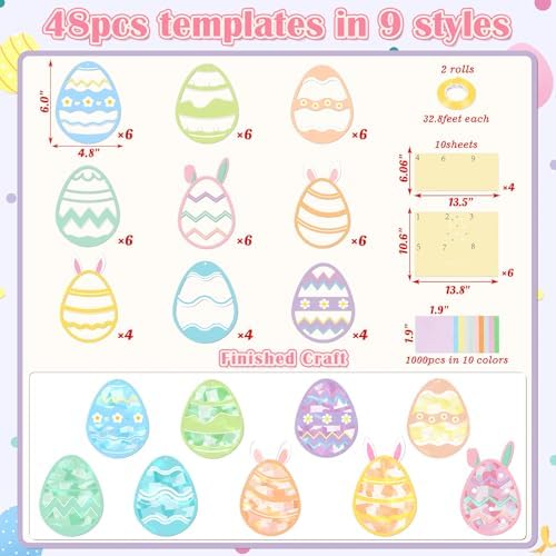 Renbuzhu 48PCS Easter Crafts Bulk: Eggs Paper Suncatchers DIY Kit for Activities Decorations, Window Stained Glass Effect Art Ornaments